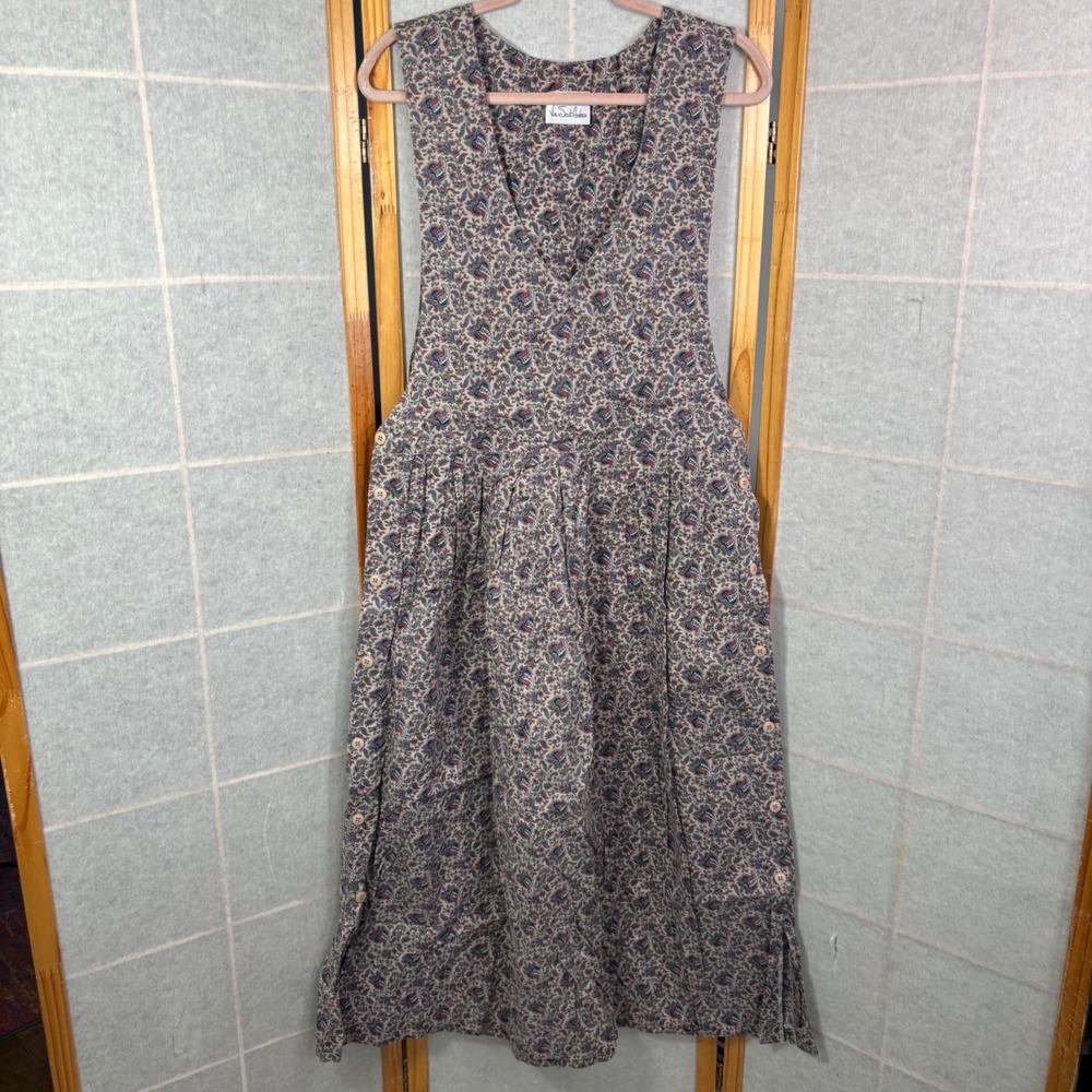 Via Sant Andrea Pinafore Jumper Dress OS‎ Multicolor Paisley Floral V-Neck Sz 12